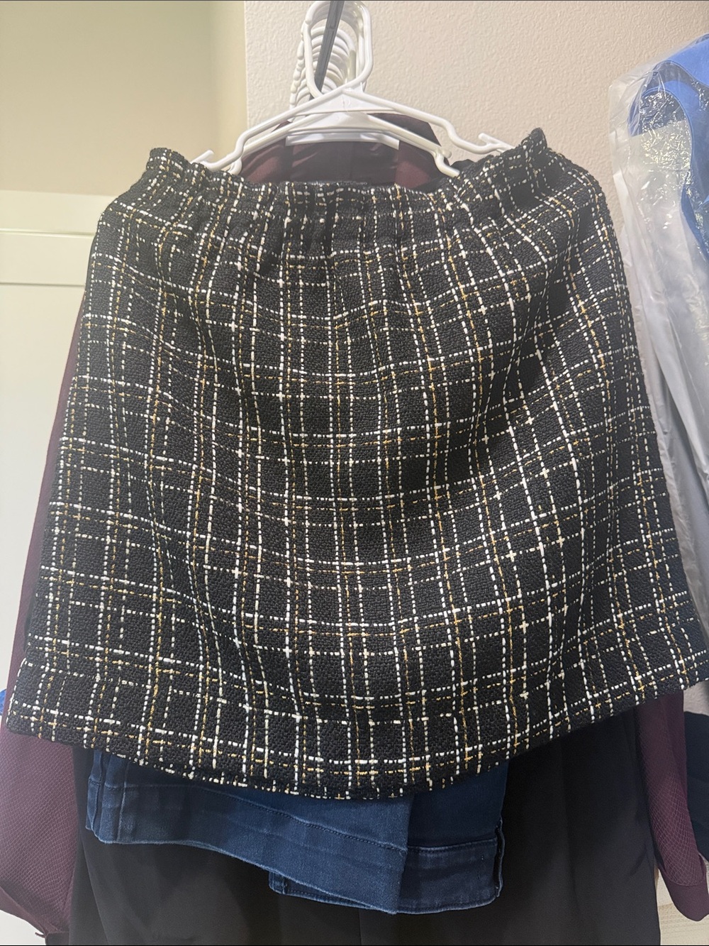 Black Plaid Tweed A-Line Skirt NWT New Size M